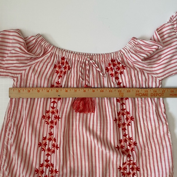 GB Girl Red Pink Stripe Ruffle Sleeve Tunic Dress with Elastic Neckline size M - Picture 2 of 10